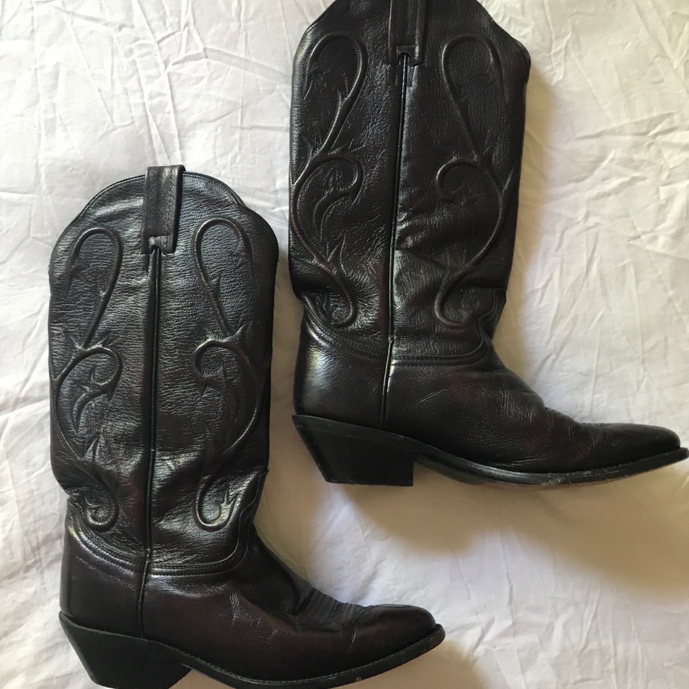 Dan Post deep cherry red cowboy boots.